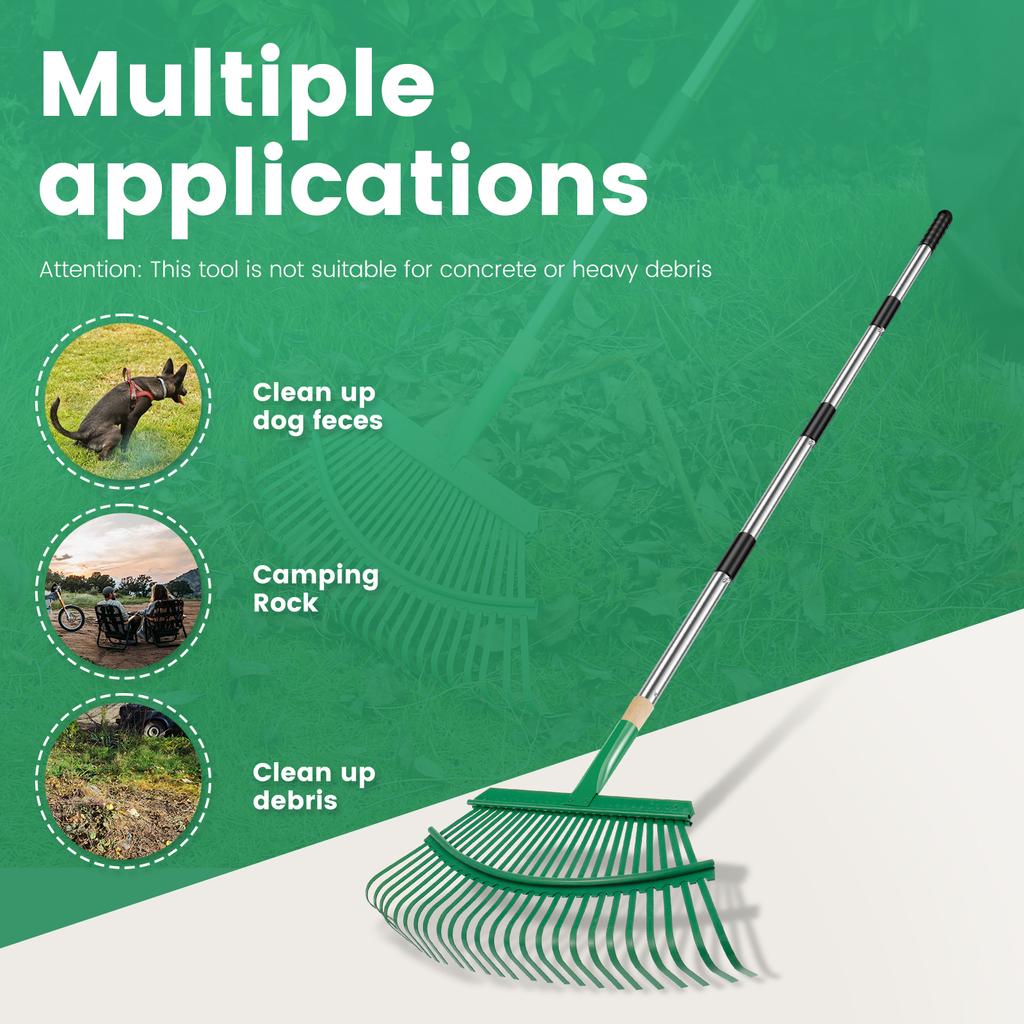 Telescopic Metal Rake Adjustable Retractable Leaves Rake Gardening Tool for Lawn Yard 18.8 Inch Wide Shrub Rake Tool for Leaves
