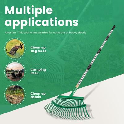 Telescopic Metal Rake Adjustable Retractable Leaves Rake Gardening Tool for Lawn Yard 18.8 Inch Wide Shrub Rake Tool for Leaves