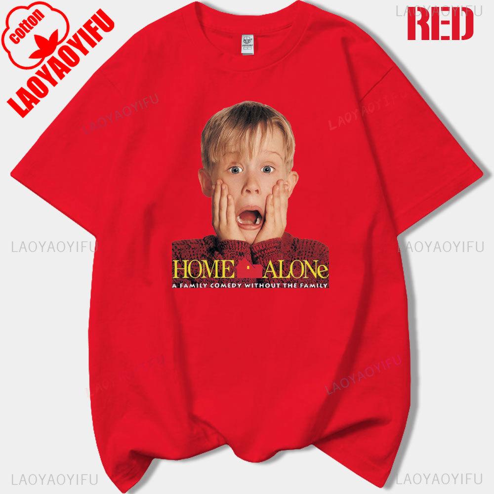 Vintage Classic Funny Home Alone Macaulay Culkin Movie Printed Tshirt Woman Man Merry Christmas Cotton Shortsleeved Tshirt