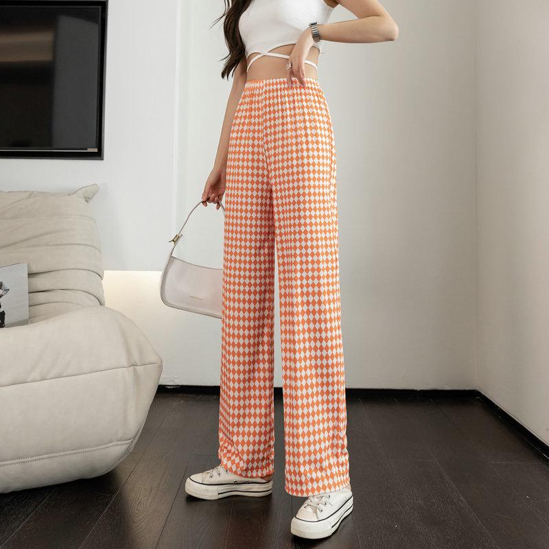 Women's High-Waist Plaid Wide-Leg Pants - Summer Slim Fit, Lightweight, Casual Drape Design