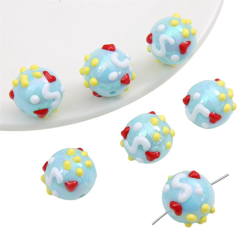 Hand-drawn Acrylic Beads Cute 16mm Spacer Charms for Keychain Jewelry DIY
