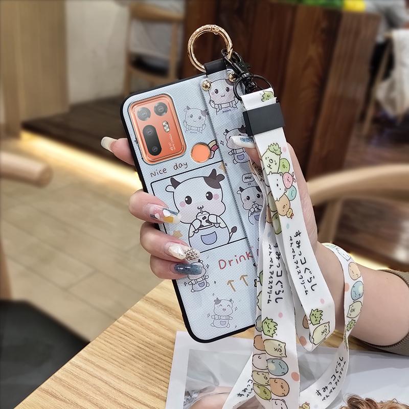 Silicone Anti-dust Phone Case For HTC Desire 20 Plus/D20+ Cute Protective Wrist Strap Ring Back Cover Shockproof Lanyard