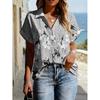 Floral Print Womens Loose Fit Short Sleeve V-Neck Top - Sleeveless Button-Free Casual Shirt Street Style