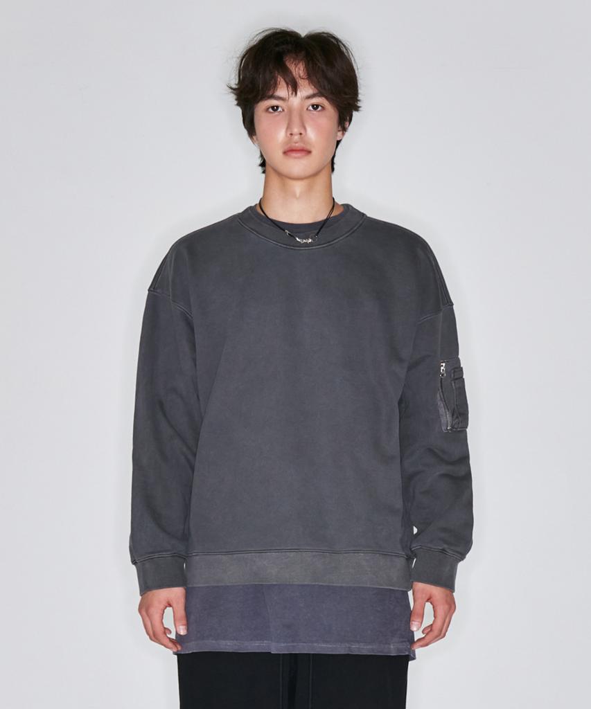 ATTENTIONROW Retro Ma-1 Vintage Pigment Oversized Sweatshirt (Dark Gray)