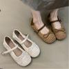 Chaussures Mary Jane simples à un mot français automne 2025 nouvelles chaussures plates tissées à bout rond avec nœud semelles souples