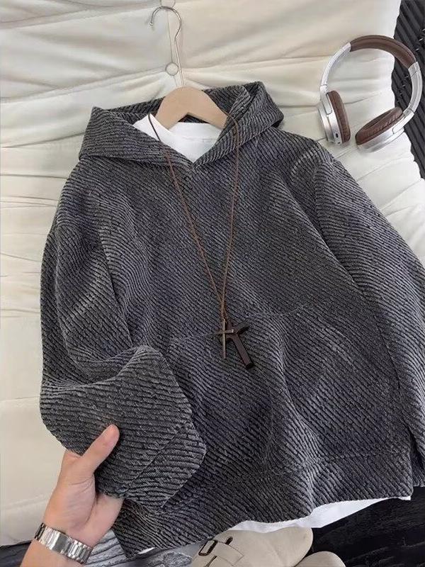 Unisex Solid Color Knitted Hooded Sweatshirt - Trendy, Fashionable, Versatile Casual Top