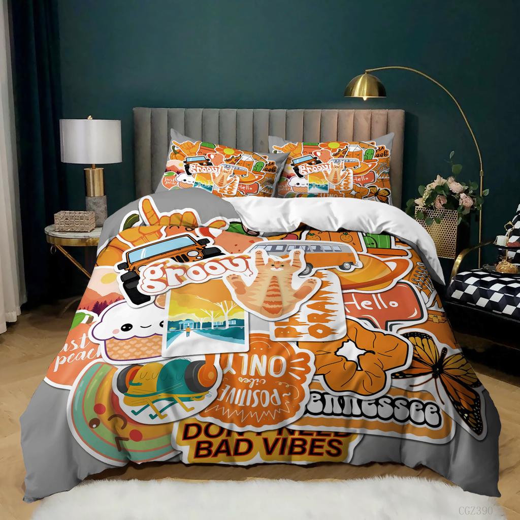 Kit 3D Digital Printing Cartoon Illustration Sticker Bed Three-Piece Quilt Cover Pillowcase