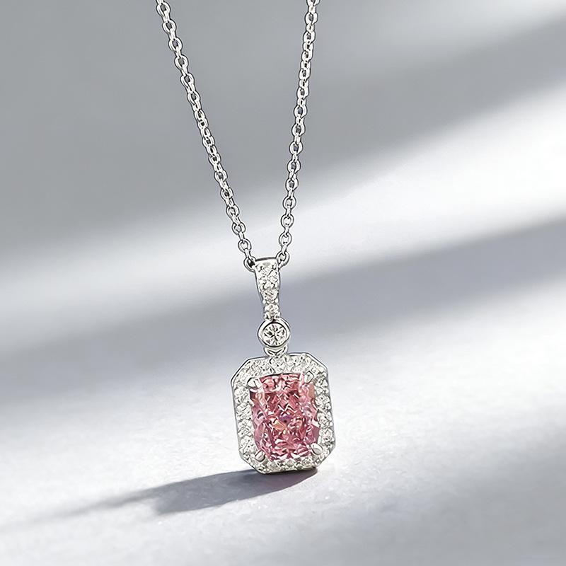 Xiancan Padparadscha Ice Flower Necklace with S925 Silver & High Carbon Diamond Pendant