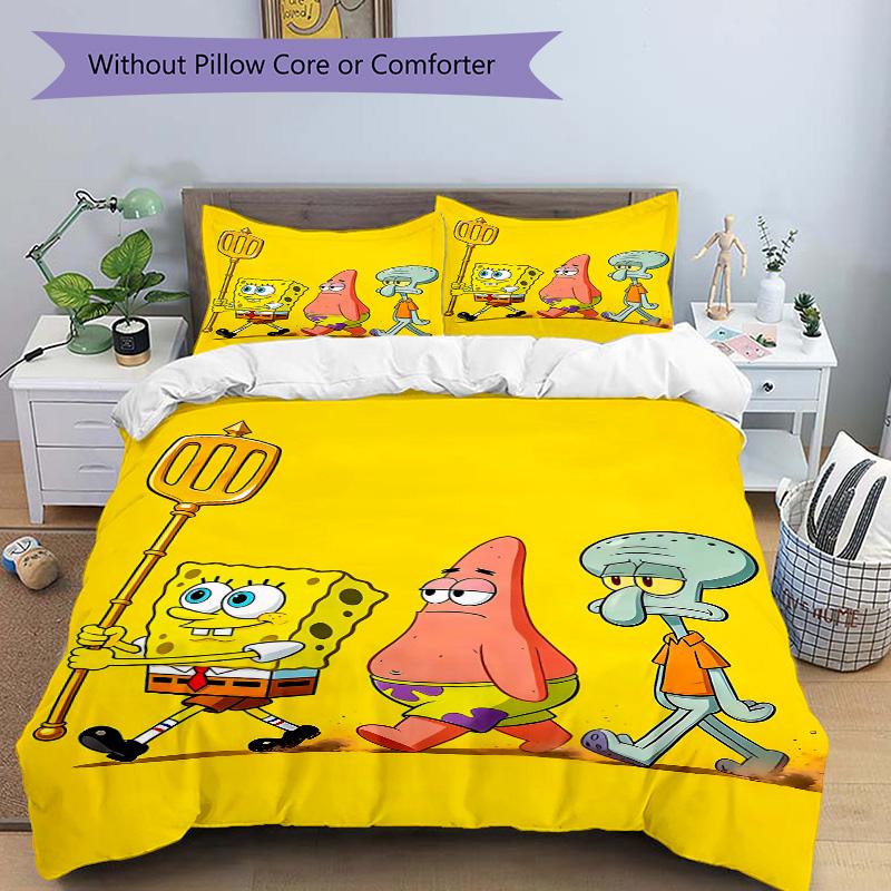 Spongebob Przyjaciele Przygoda Nadruk 3-częściowy Komplet PościeliPoszewka na Kołdrę z 2 Poszewkami na Poduszki Domowy Prezent Urodzinowy