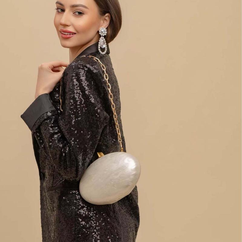 2025 New Design Female Acrylic Egg Shape Clutch Bag Luxury Designer Oval Evening Party Purse Shell Handbag Wedding Shoulder Bag