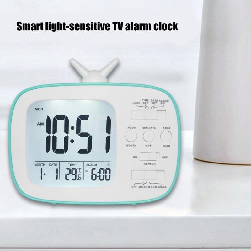TV Shape Digital Display Alarm Clock With Thermometer and Calendar for Student Bedroom