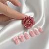 24Pcs Pink Bow Women Press on Nails, Faux Pearl Almond Stick-on Fake Nails, French Tip Glue on False Nails for Office Date Party Wedding