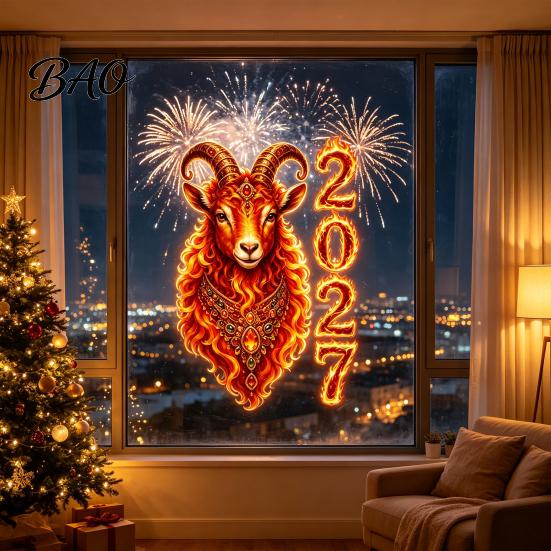 Decorative Static Clings for Office Windows Chinese New Year Window Clings, 2027 of Goat No?Glue Reusable Lunar Xmas Decor Home Shop Decoration