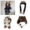 Furry Neck Scarf Hat with Animal Ear Winter Outdoor Sport Shawl Hat Anime Costume Earmuff Hat for Skiing Cold Weather