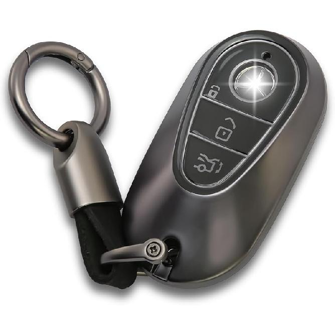 for Mercedes Benz Key fob Cover with Metal Keychain Case Key Shell Protector Compatible with -2025 E/C/S-Class EQE/EQS/GLC/Maybach