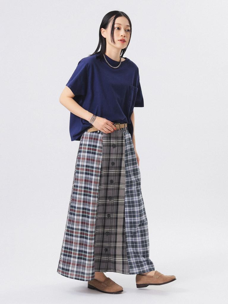 Beams Boy Madras Check Crazy Skirt, Women's, Gray, One Size, 13270114803