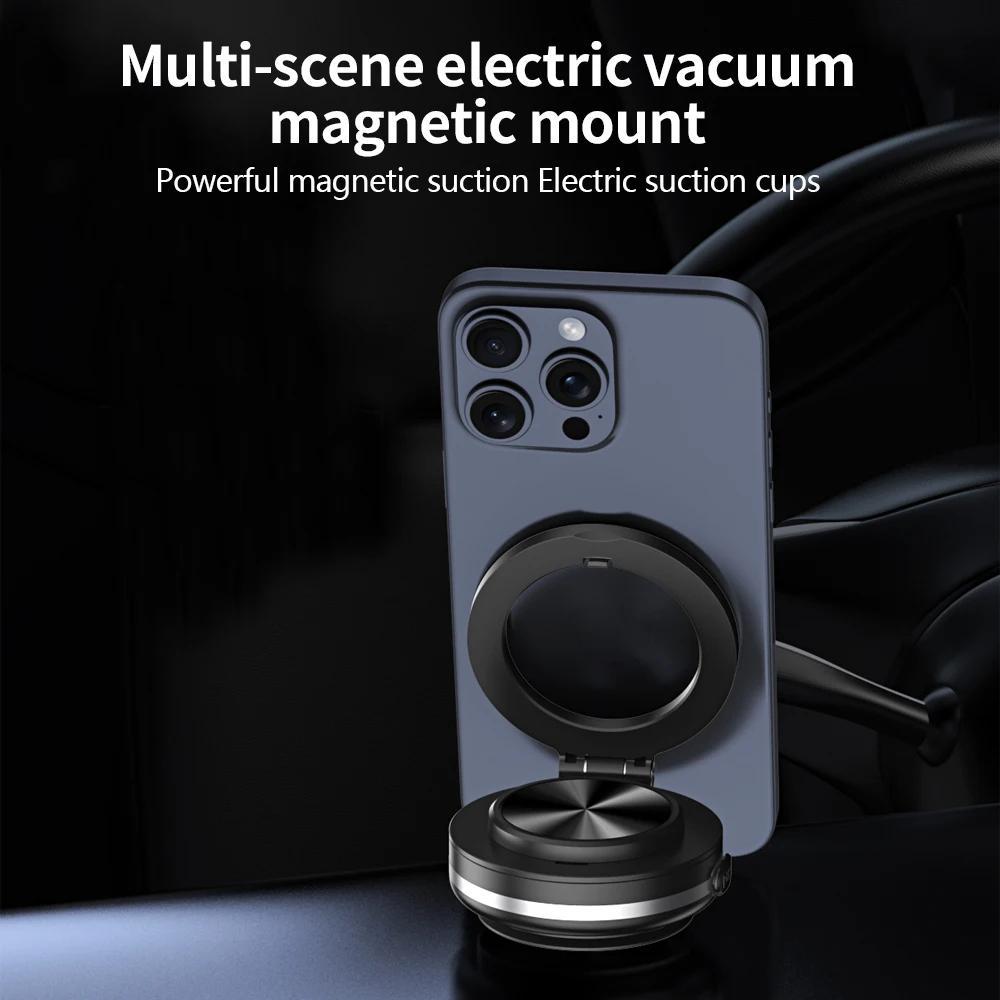 Magnetic Car Phone Holder 360 Degree Rotation Foldable Strong Vacuum Mount Universal Compatible with iPhone Samsung Smartphones