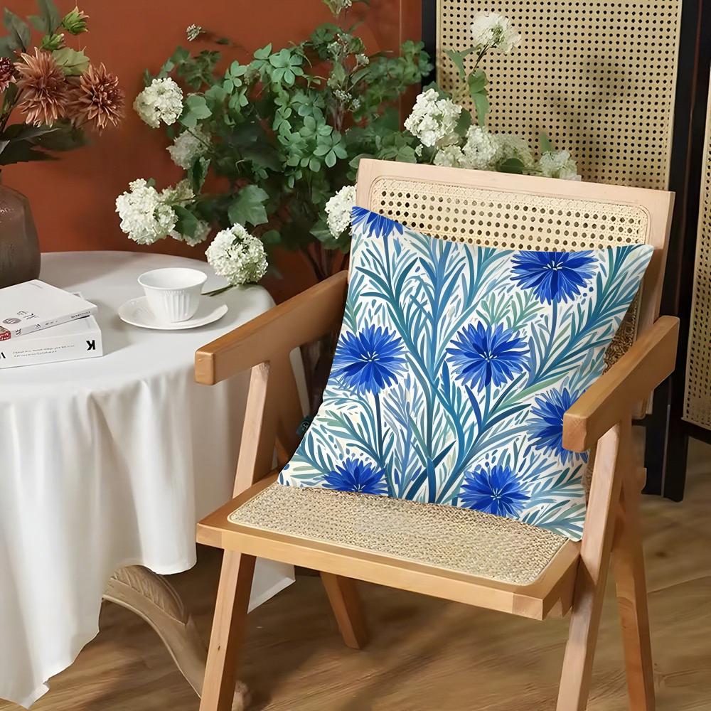 Flower Cornflower Cushion Cover Silky Short Plush Invisible Zipper Dustproof Sofa Pillow Case for Home Decor