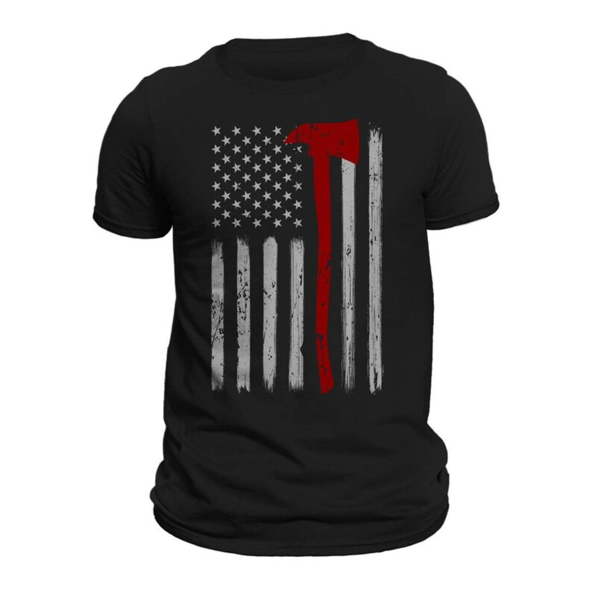 

Thin Red Line Flag Axe Design TShirt US Firefighter Support Graphic Tee Front or Back Print Unisex Casual Shirt 4XL