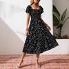 Mode Kurzarm Sommerkleid mit Blumendruck Sexy Rüschen Quadratischer Ausschnitt Elegant Plissiert A-Linie Partykleider Lässig Locker Slim Urlaubskleidung