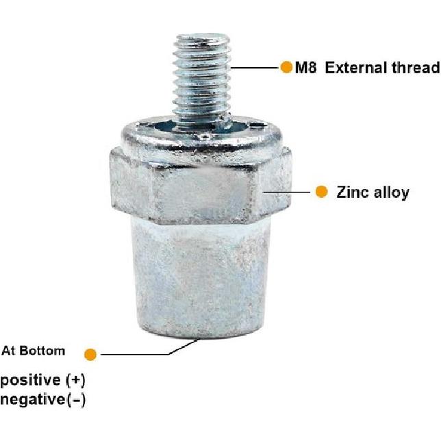 One Pair Zinc Alloy Battery Side Terminal Charging Posts Fit 8mm Positive (+)