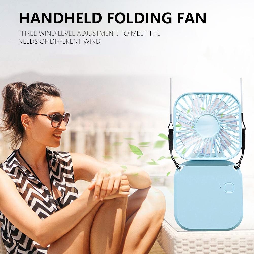 

800mAh Neck Hanging Fan Ventilador 3gear Foldable USB Adjustable Rechargeable Cooling Mute Power Bank Handheld Portable Desk Fan