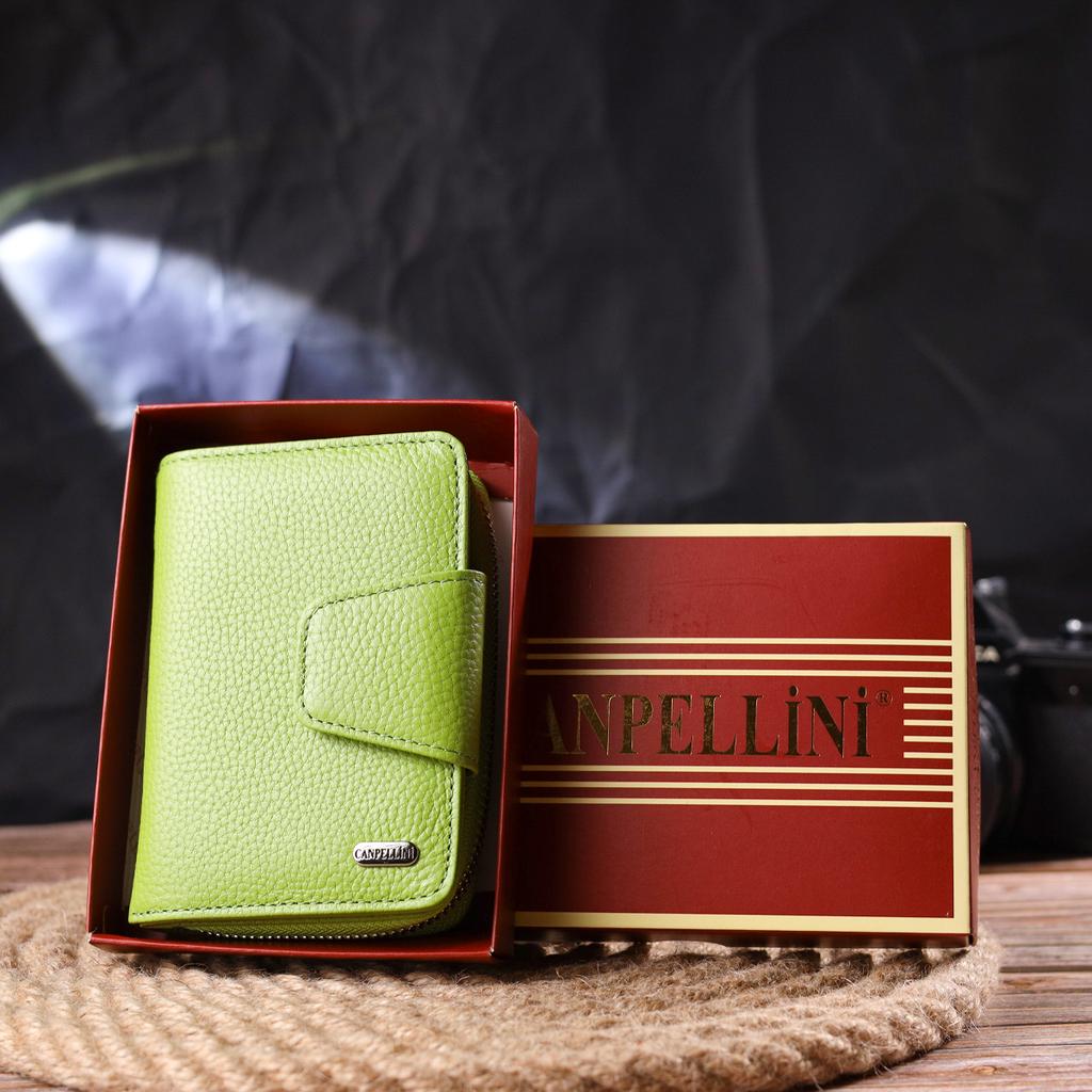 Vertical Bright Women's Purse with a Coin Holder with a Zipper Made of Genuine Leather Flotar CANPELLINI Wallet 21603 Light Green