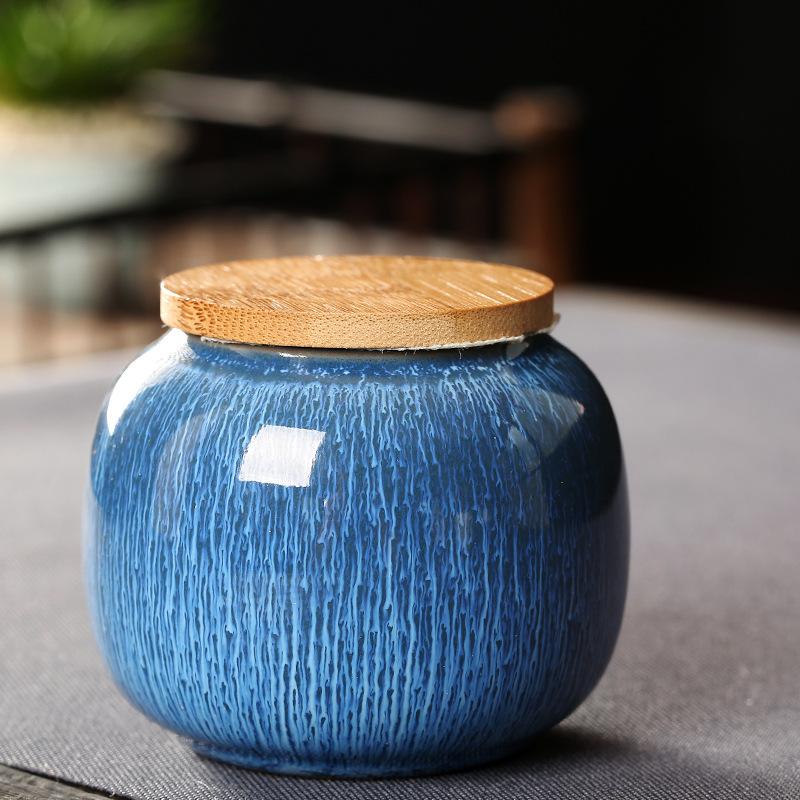 Kiln-changed Sealed Tank Ceramic Home Kitchen Jars Tea Packaging Storage Jar with Bamboo Cover Food Storage Jars