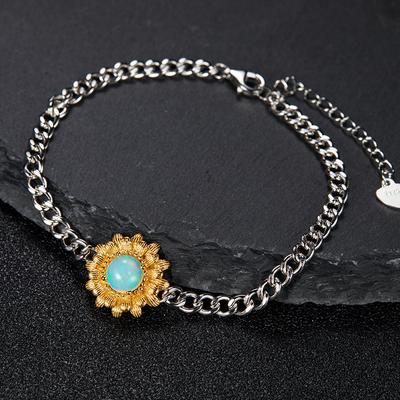 Natural Color Treasure Opal S925 Sterling Silver Bracelet Women'S Little Daisy Design Fire Color Gemstone Versatile