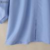 ZANZEA Women Casual Round Neck Slit Loose 3/4 Sleeve Blouse