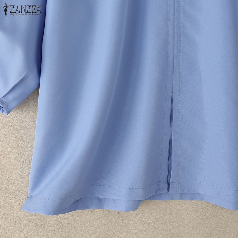 ZANZEA Women Casual Round Neck Slit Loose 3/4 Sleeve Blouse