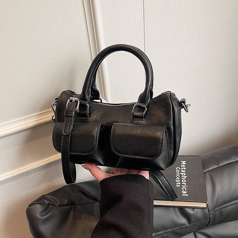 Chic Boston Bag For Women Stylish Large Capacity Handheld Shoulder Purse In Black Red Coffee