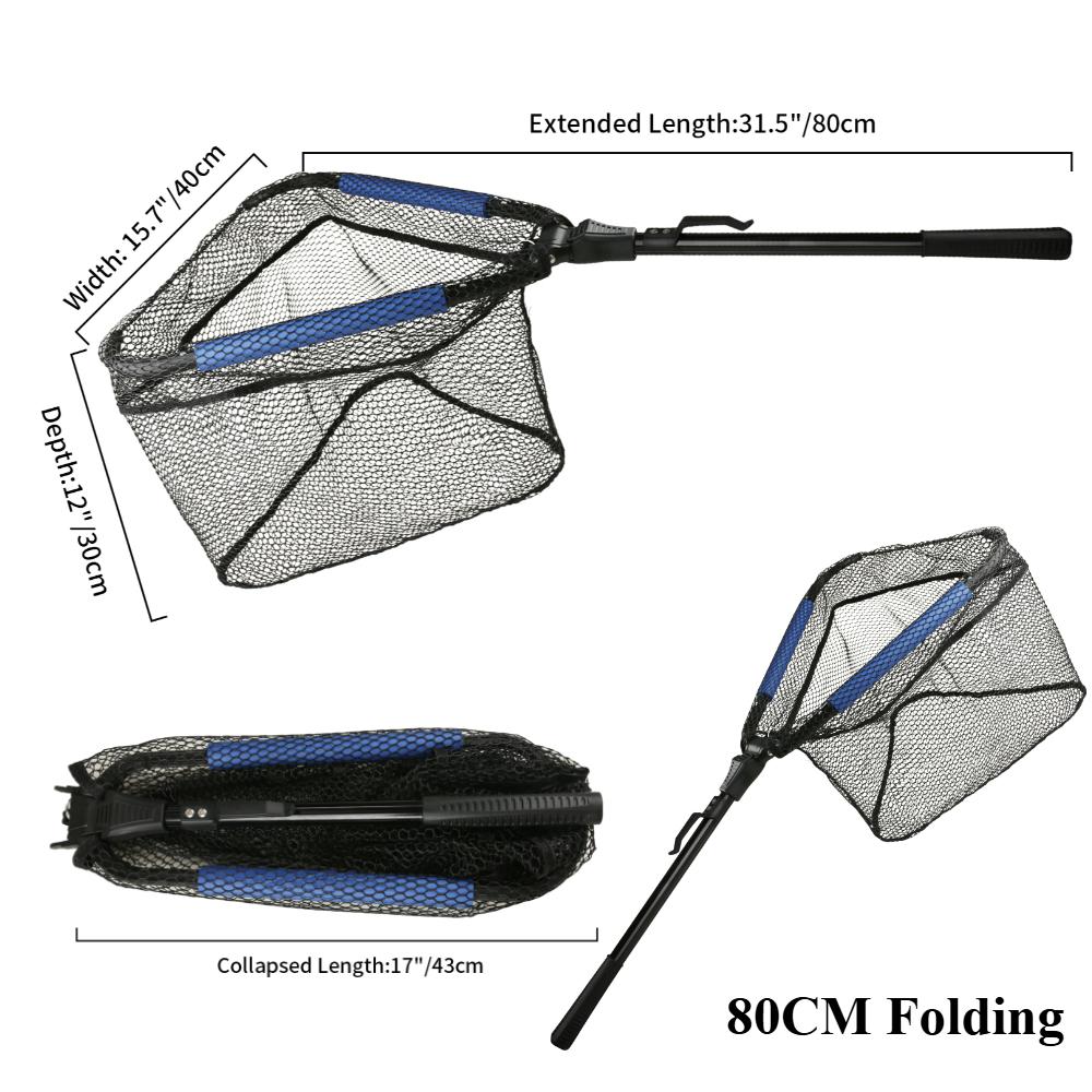 Collapsible Fishing Landing Net with Telescoping Pole Handle Extend To 190cm 100cm 80cm Fishing Net For Saltwater Freshwater