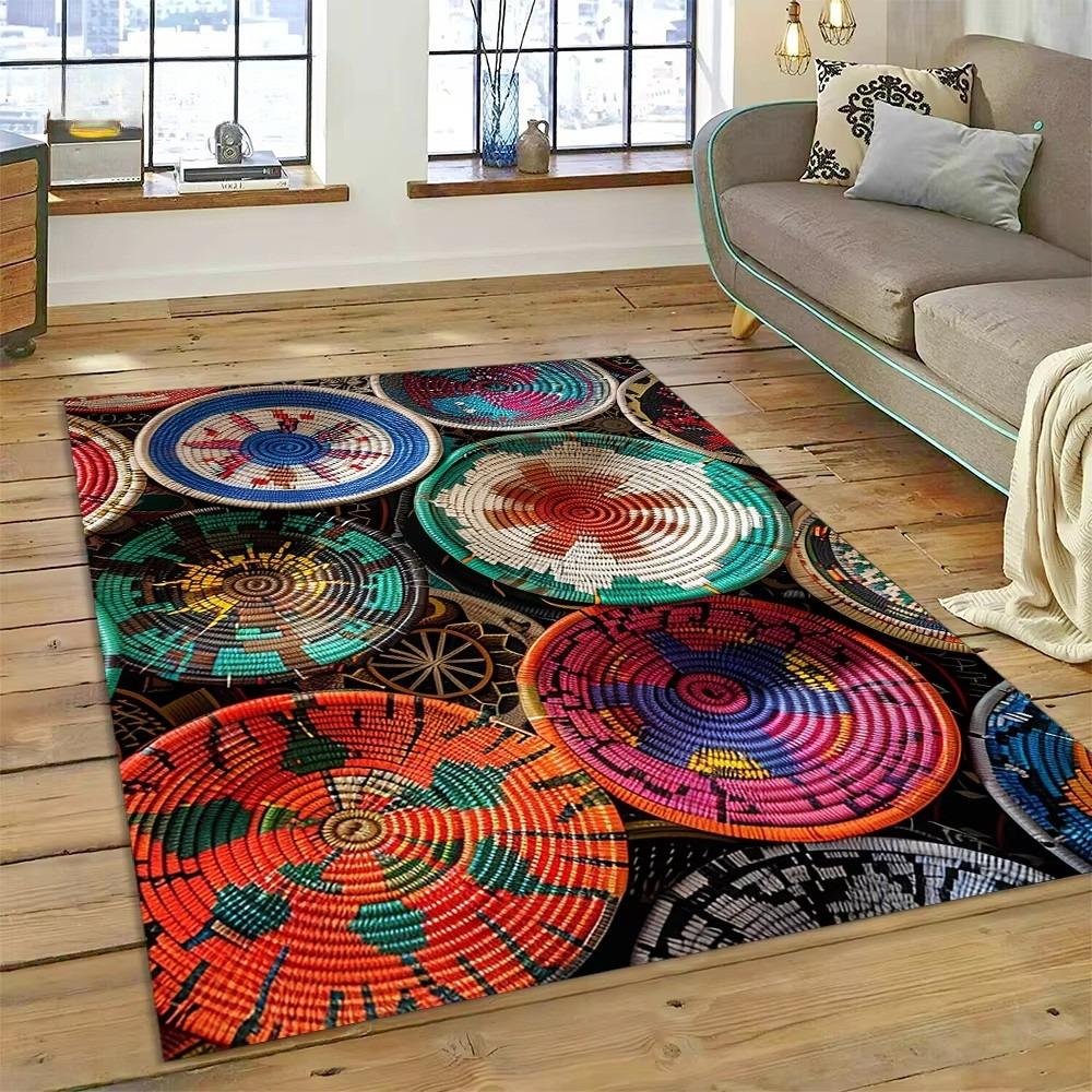 3D Etioopia Värviline Lilleline Kootud Kunstikorvid Mandala Vaip Vaip elutuppa Magamistuppa Kodukaunistus, Libisemisvastane diivanile Uksematt