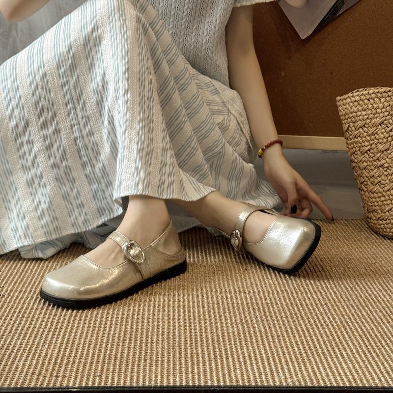 Soft-soled Shallow-mouth Single Shoes Women's Summer New Fashion Retro with Skirt Mary Jane Flat-soled Small Leather Shoes
