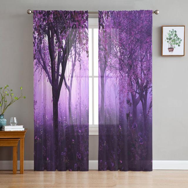 Simple Woods Green Trees Tulle Voile Curtains Bedroom Hotel Home Decor Sheer Curtains For Living Room Chiffon Printed Drapes