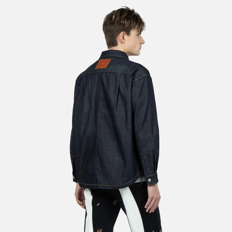 Evisu SS23 Wave Pattern Little Seagull Embroidered Denim Shirt Men Shirts Denim-Blue 2ESHTM3SJ111LFCT