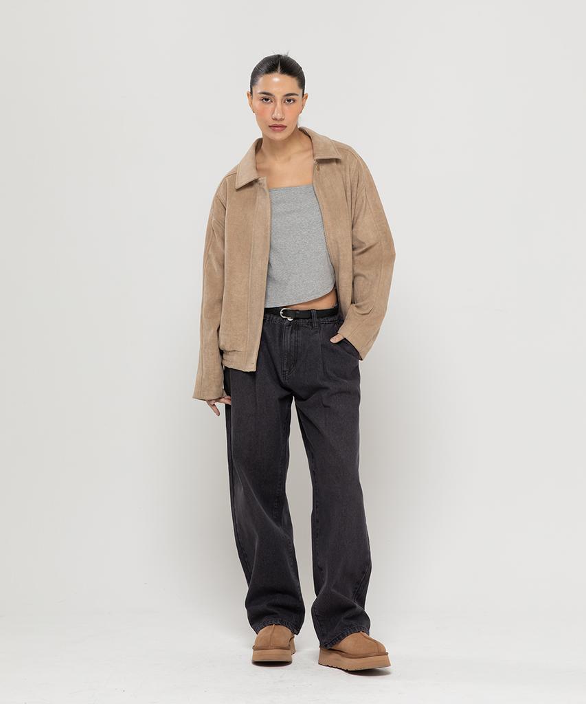 CHAMBROS Non-Faded Wide Denim Pants [Washed Black]