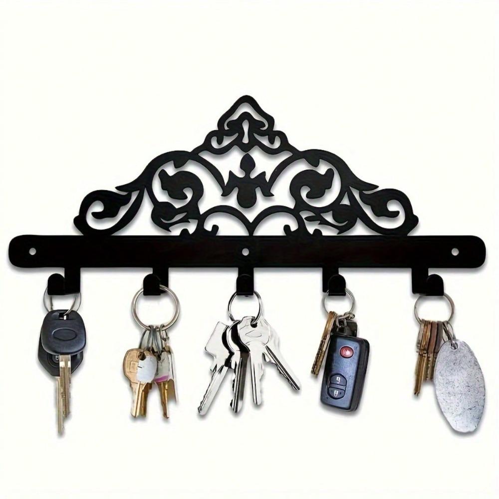 Heavy Duty 5 Hook Cast Iron Key Holder Wall Mounted Entryway Organizer Black White Powder Coated Modern Space Saving Decor