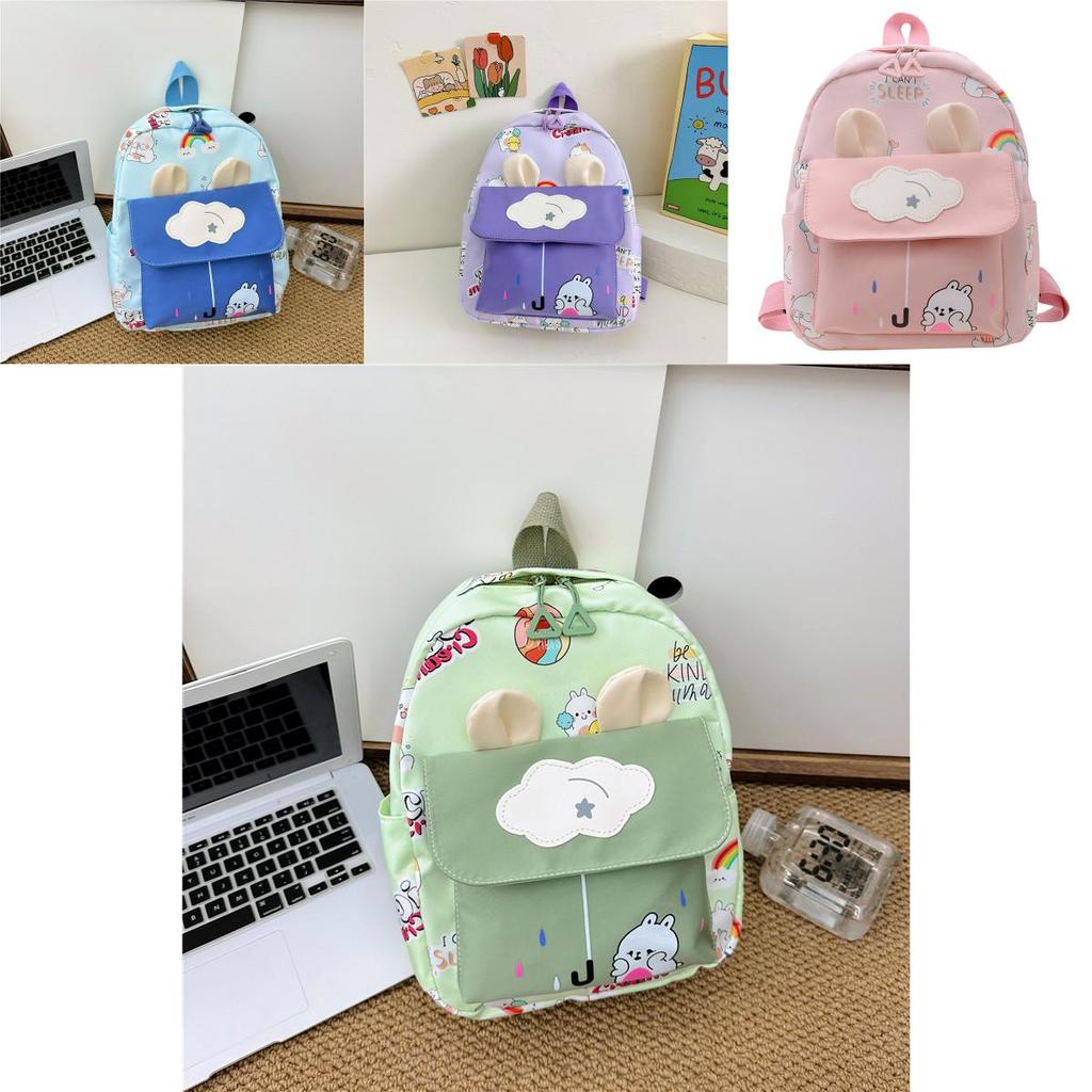 Kids Cartoon Animal Backpack With Cartoon Rabbit Print And Ear Designn For Kindergarten Daily Use