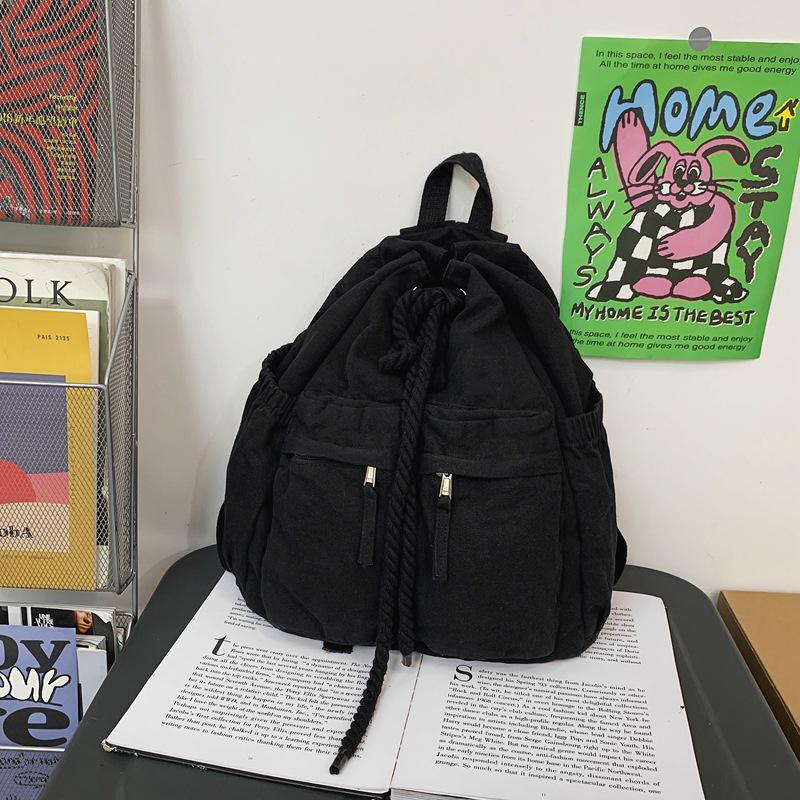 Trendiger Damen-Canvas-Rucksack mit Kordelzug - Cool, stilvoll, schlichtes Design für Studentinnen