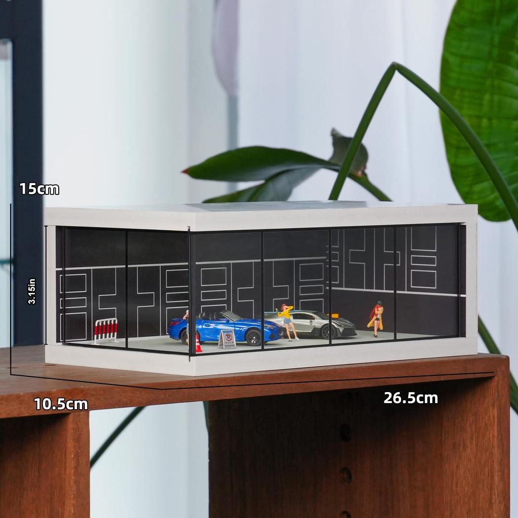 Hot Wheels Vitrine, Matchbox Spielzeugautos Organizer, Aufbewahrung, 1/64 Maßstab Diecast Modellautos, Diorama Garage mit Lichtern und Staubdichtem Design (Schwarz)