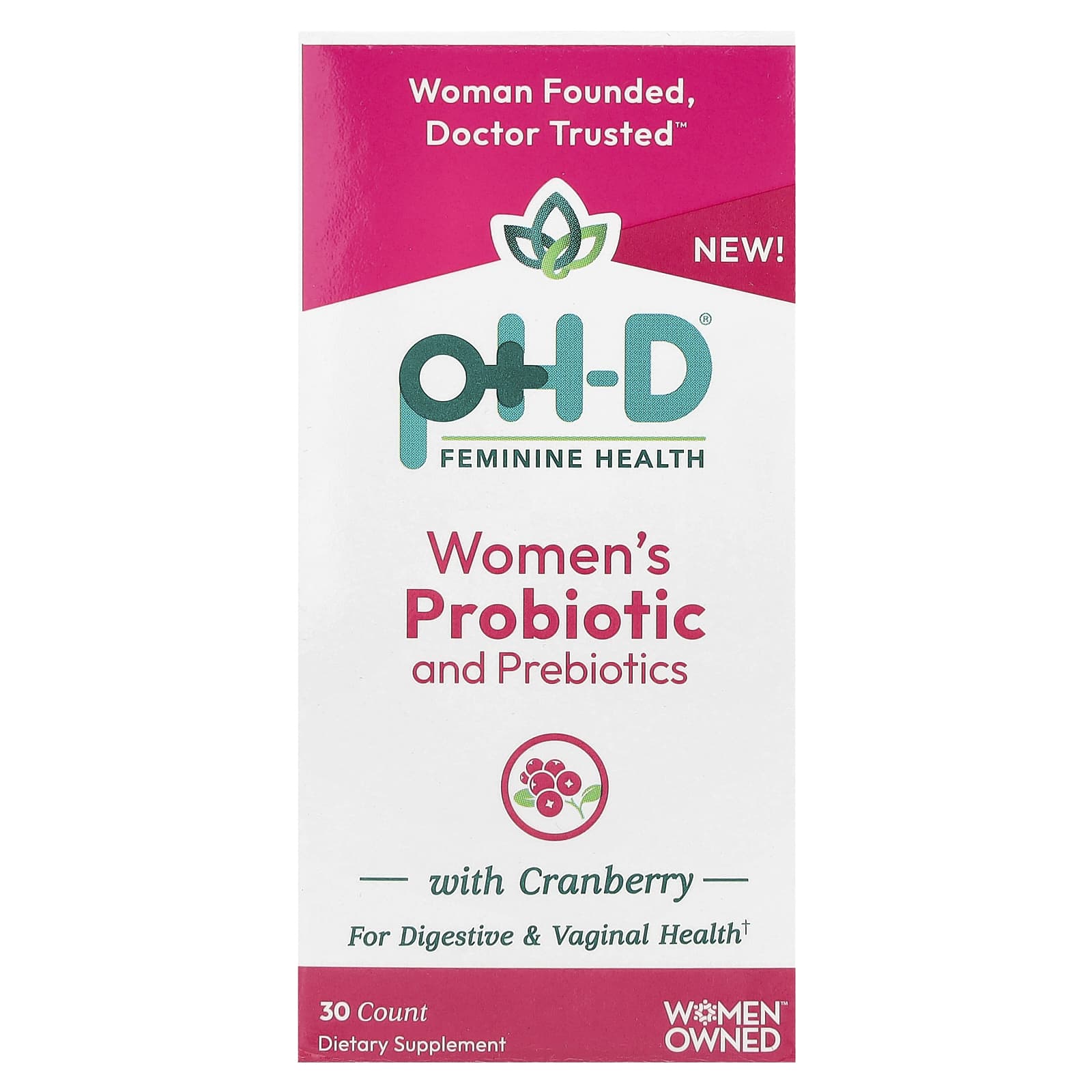 

Ph-D Feminine Health, Women s Probiotic & Prebiotic with Cranberry, 30 Capsules