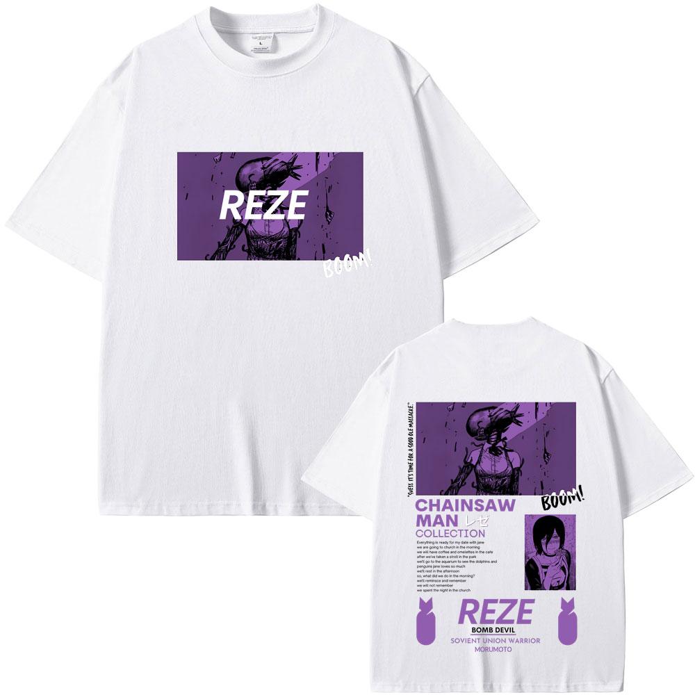 Anime Chainsaw Man Reze Grafik T-Shirts Sommer Herren Damen Weiche Baumwolle Rundhals-T-Shirt Männliche Cartoon-Liebhaber Übergroß Streetwear