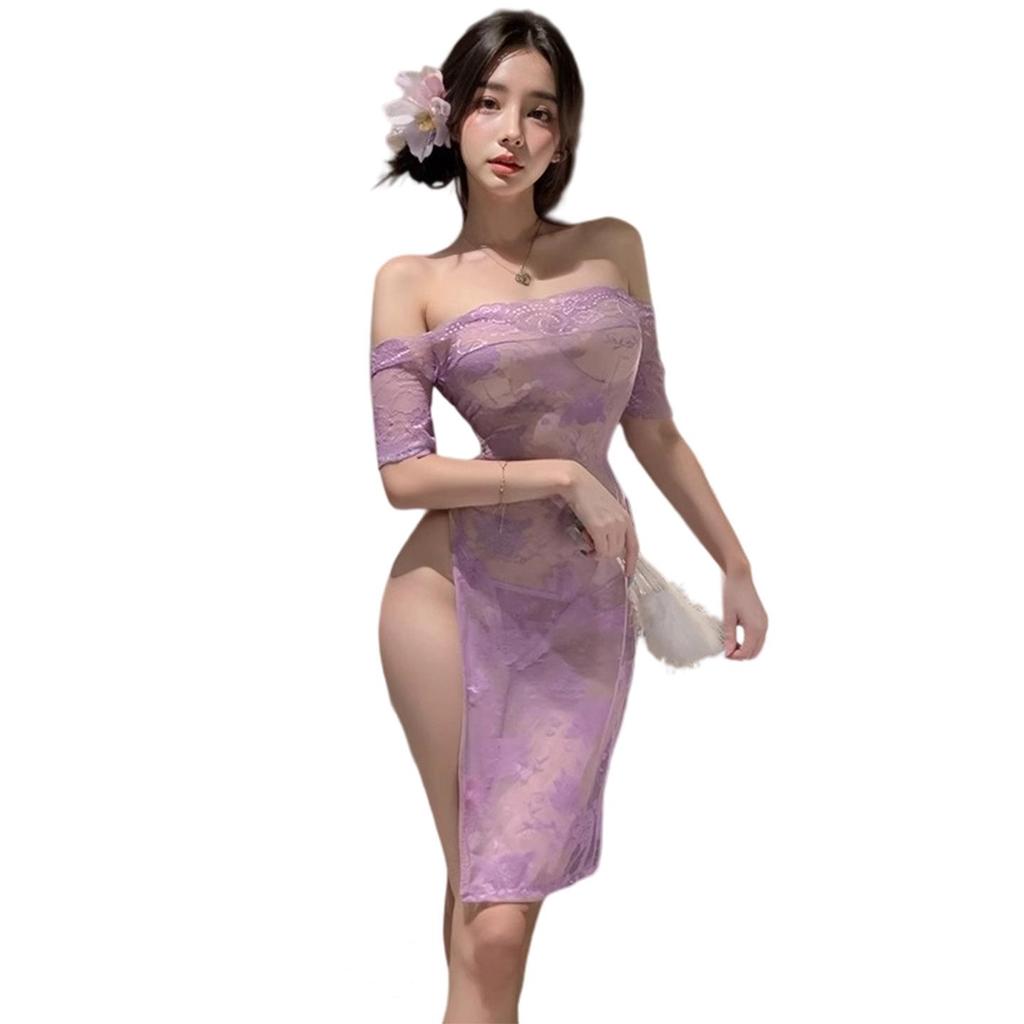 Plus Size Sexy Lace Off-Shoulder Nightgown for Women