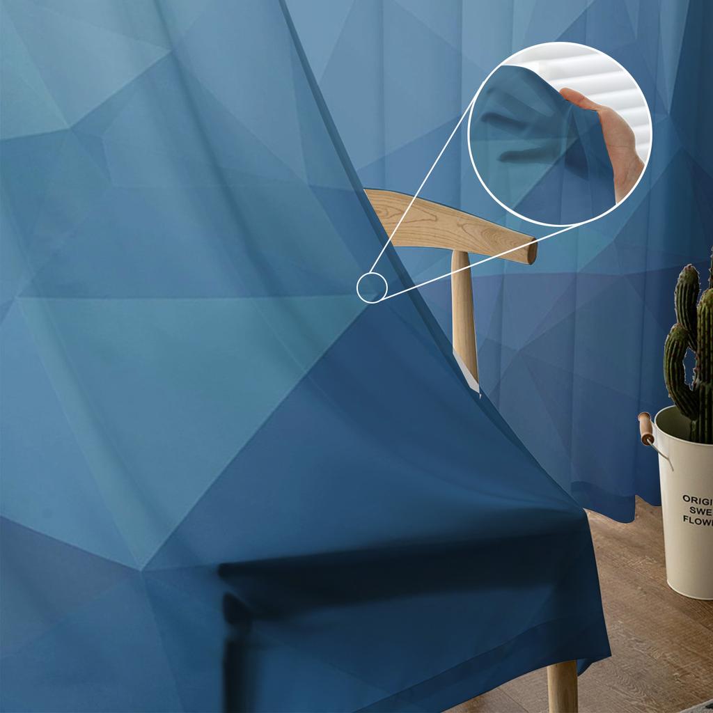 Dreieckiger blauer Farbverlauf Tüll Transparente Fenstervorhänge für Wohnzimmer Küche Kinderzimmer Voile Hängevorhang