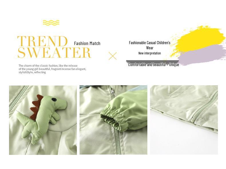 Dino Hooded Fleece Set: Baby Boy Windbreaker Jacket & Romper for Spring/Autumn