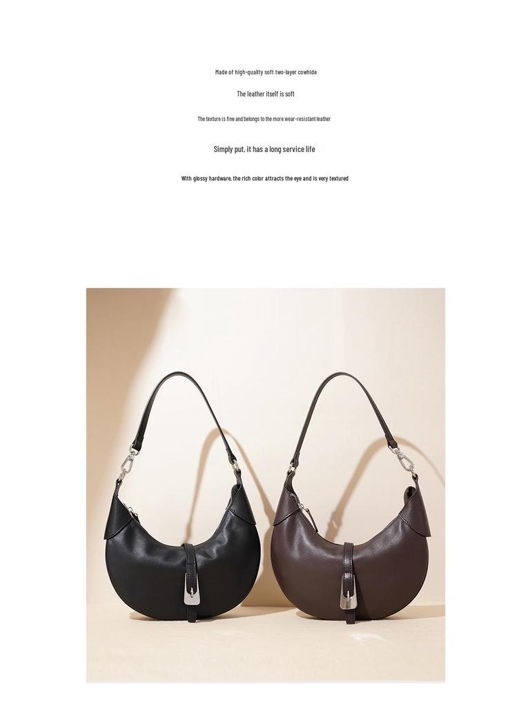 2025 Crescent Genuine Leather Shoulder Bag: Versatile Design, High-Grade Cowhide, Niche and Simple.