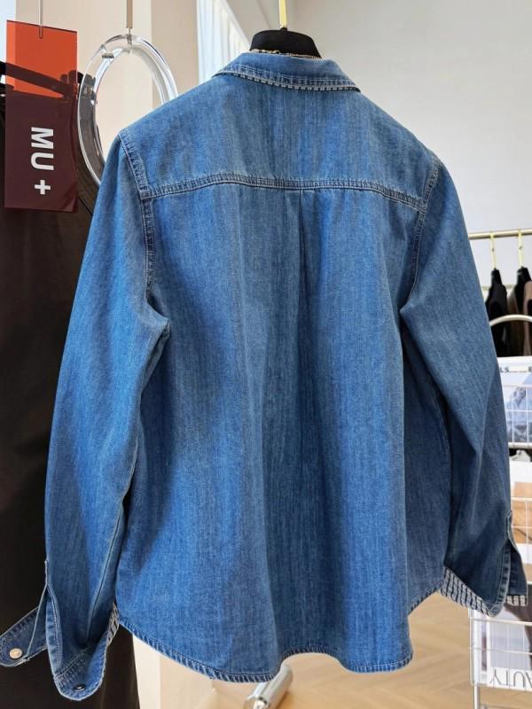 Korean Style Layered Denim Long-Sleeved Shirt for Women - Trendy Autumn Casual Wear