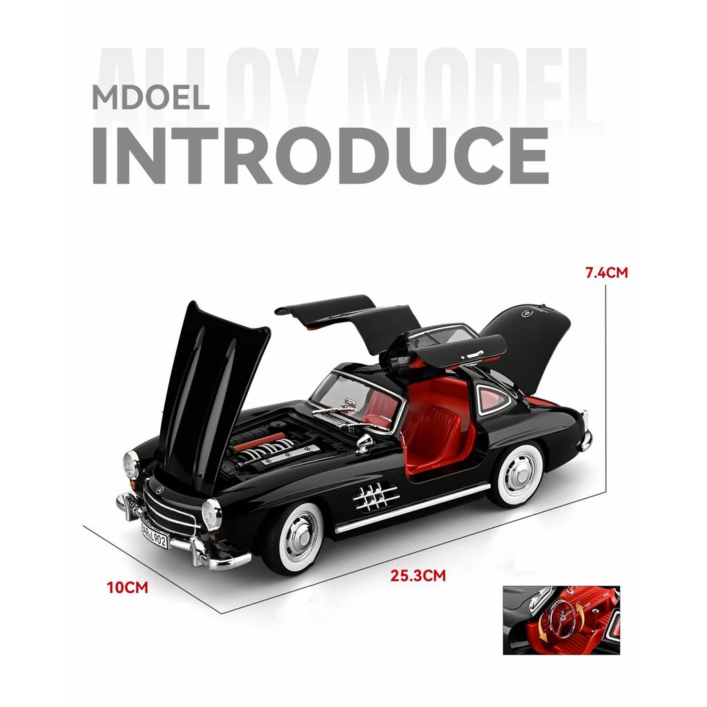 1/18 Benz 300SL Legering Klassisk Sportsbil Modell Støpte Metall Retro Gamle Kjøretøy Bilmodell Høy Simulering Lyd Lys Leker for Barn Gave
